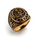 ステンレス カレッジリング ゴールド gold 燻し風加工 イーグル ワイドリング ごつめ メンズ 指輪 金属アレルギー対応