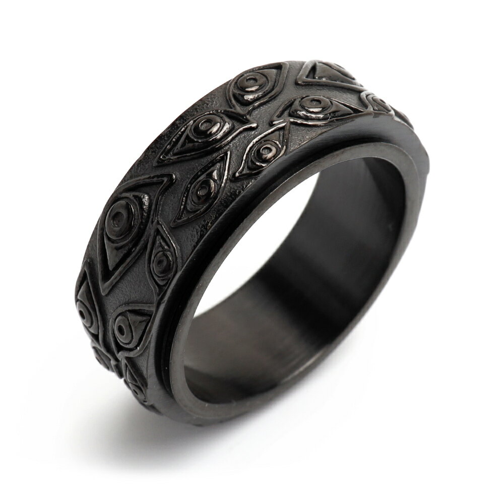 ステンレス 回る ギミックリング ブラックリング ホルスの目 ごつめリング メンズ 指輪 男性 金属アレルギー対応 父の日