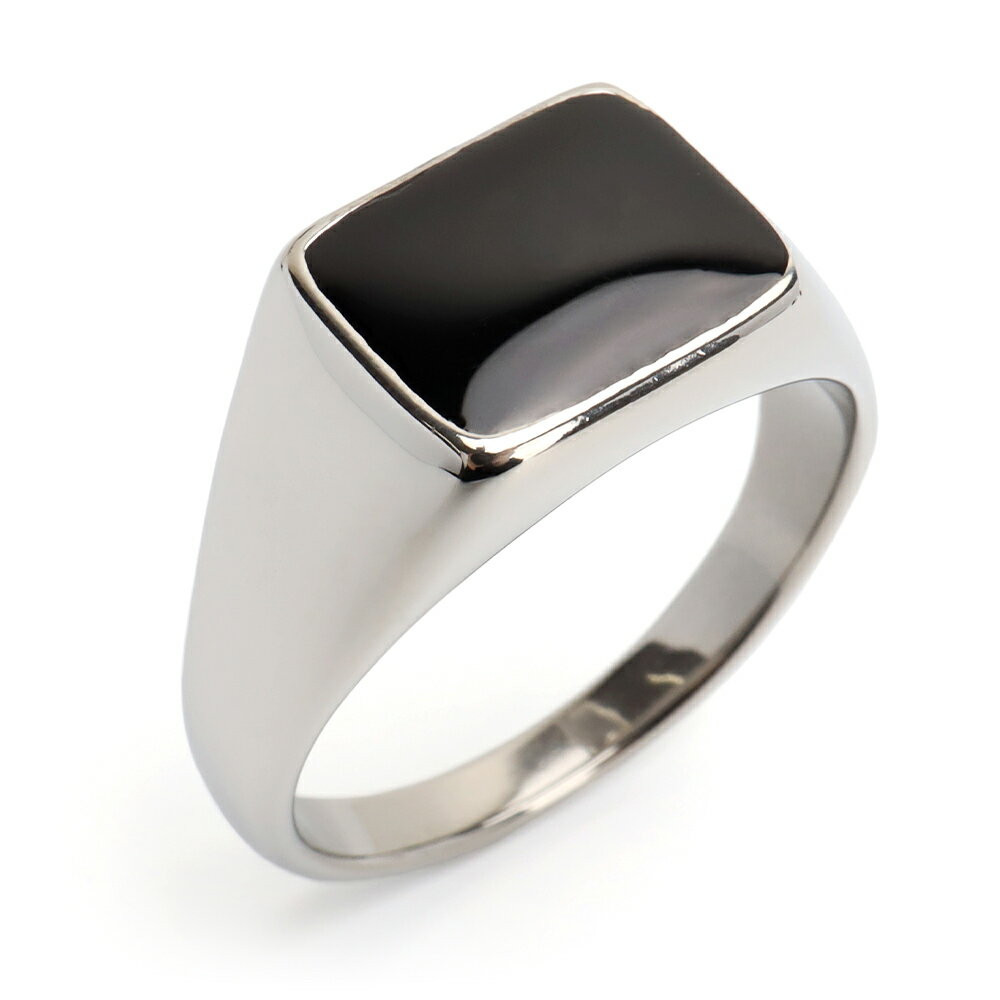 【スーパーSALE 10%OFF 2,530円→2,277円 /ステンレス 印台リング ブラック シグネットリング シルバー スタンプリング 小指 スクエア シ...