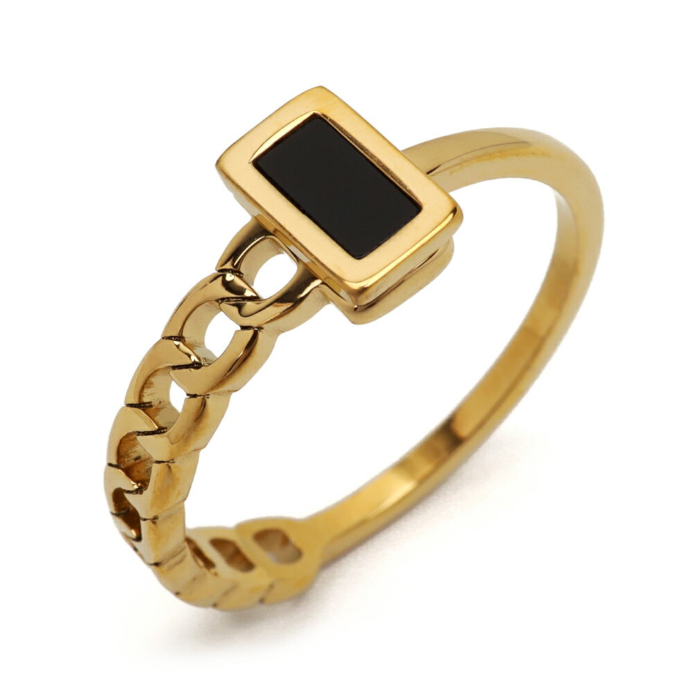 デザインリング 細め ブラック チェーンリング スクエア 指輪 喜平リング ステンレス K18 GP ゴールドリング レディース 金属アレルギー対応