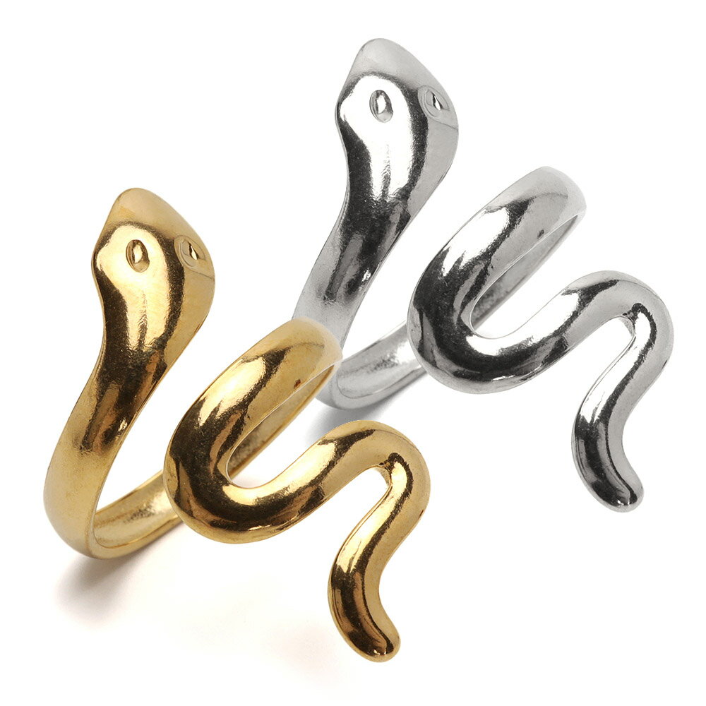 スネークリング 巻き付く 蛇リング 指輪 18KGP ゴールド シルバー ステンレス メタリック ぷっくり うねり 存在感 レディース フリーサイズ 金属アレルギー対応