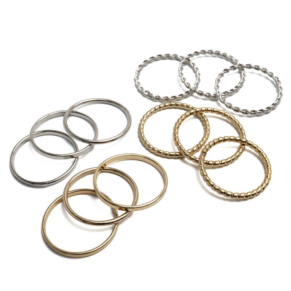【コスパ最強 プチプラセット 1,000円】 12点セット リング 指輪 セットリング ゴールドリング ツイストリング 重ねづけ 甲丸 平打ち ギザギザ 細身 ピンキーリング かわいい 女子 レディース(4)
