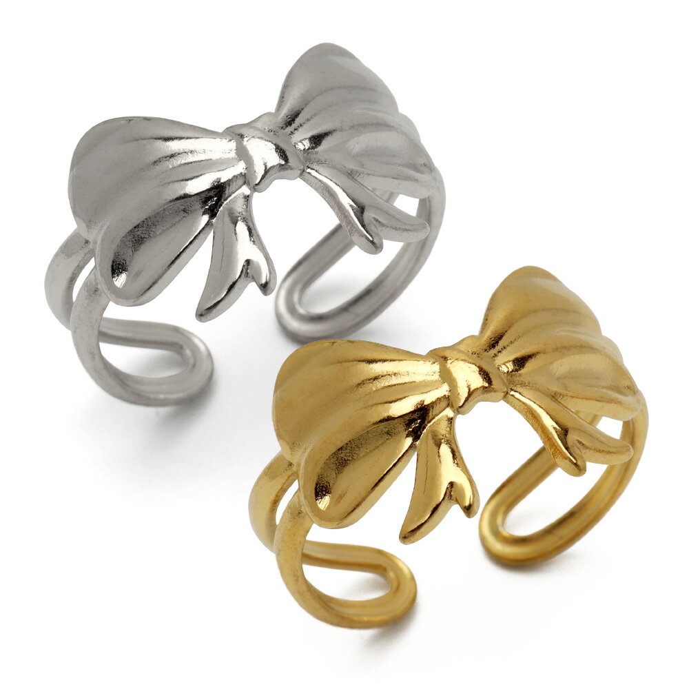 ステンレス リボンリング ノットリング 結び目 個性的 ゴールド 18K GP シルバー フリーサイズ レディース 女性 指輪 金属アレルギー対応