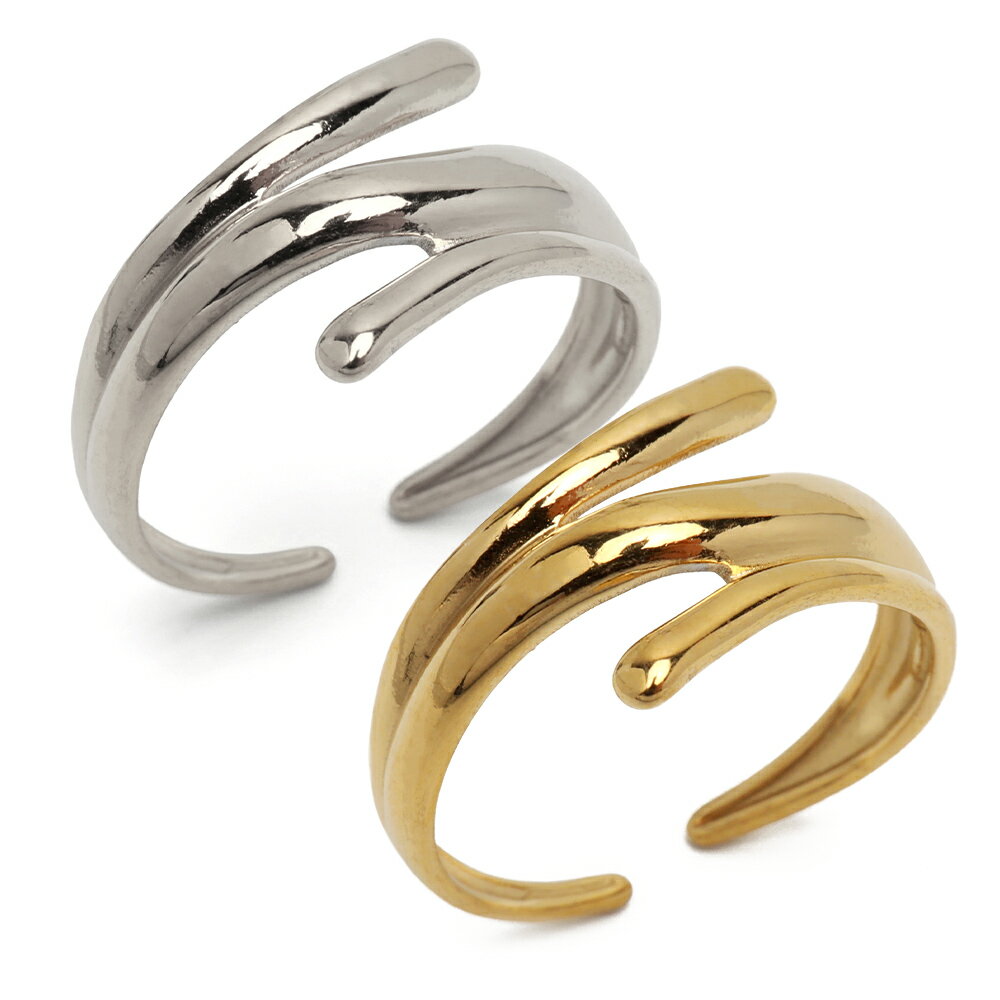 ステンレス 巻き付く ニュアンスリング 変形リング ゴールド 18K GP シルバー フリーサイズ レディース 女性 指輪 金属アレルギー対応のサムネイル