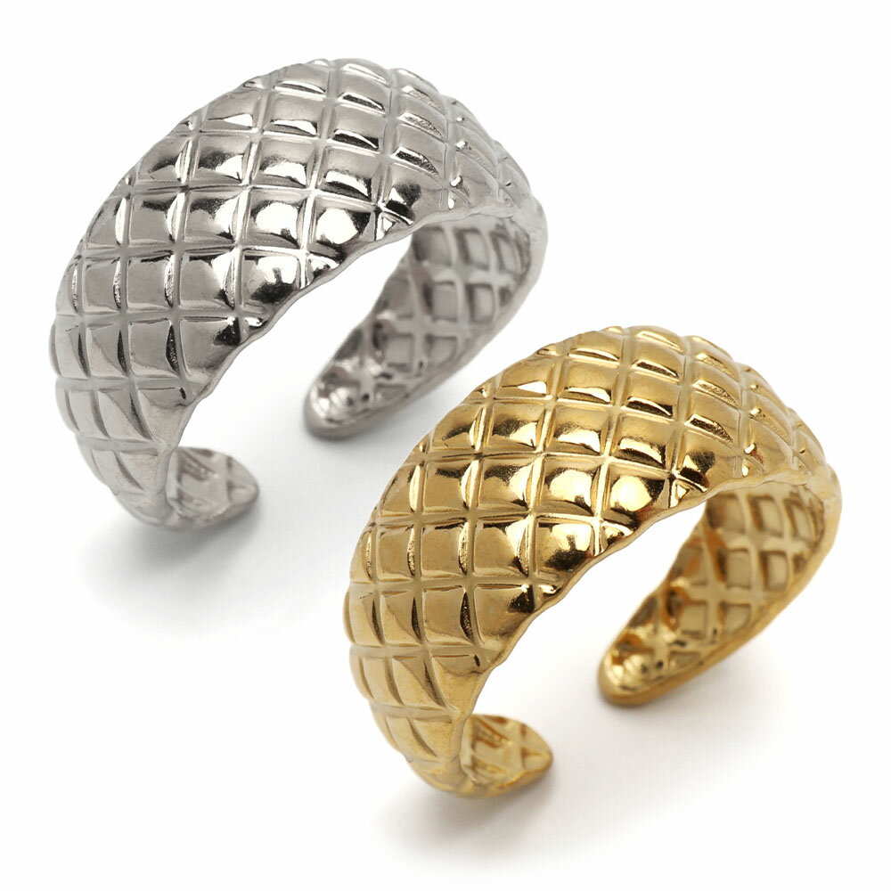 ステンレス 個性的 キルティングリング キルトリング ワイドリング ゴールド 18K GP シルバー フリーサイズ レディース 女性 指輪 金属アレルギー対応