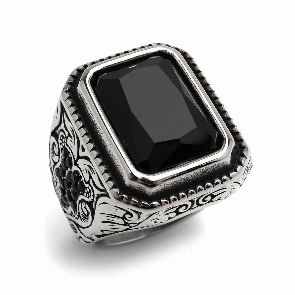 ステンレスカレッジリング大粒オニキ...