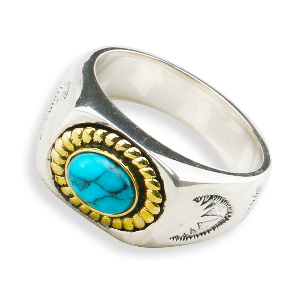 シルバー925 指輪 印台リング 925 メンズリング ターコイズ 金縄 インディアンジュエリー BOX付属 箱付き 父の日