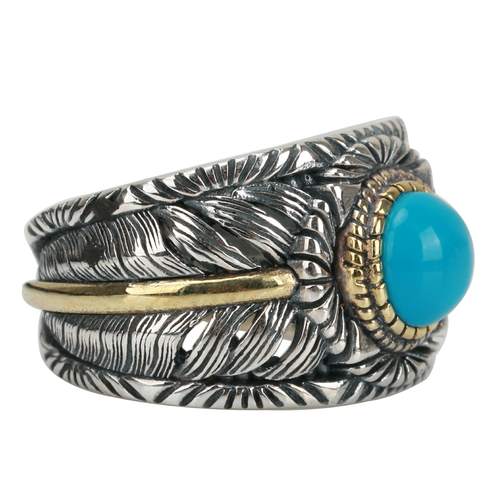 シルバー925 フェザーリング ターコイズ 指輪 925 シルバーリング 太幅 羽 リング 羽根 イーグル 重厚 父の日