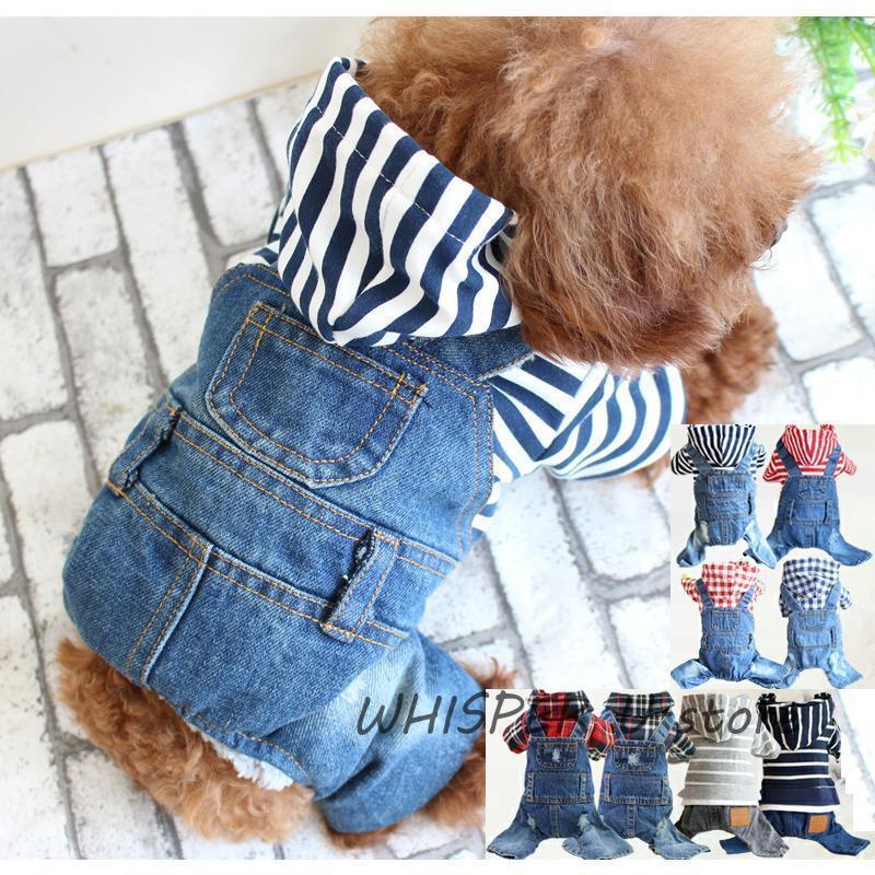 犬服 つなぎ?カバーオール ボーダー柄/チェック柄 デニム/デニムスカート/ダメージ デニムつなぎ デニ..