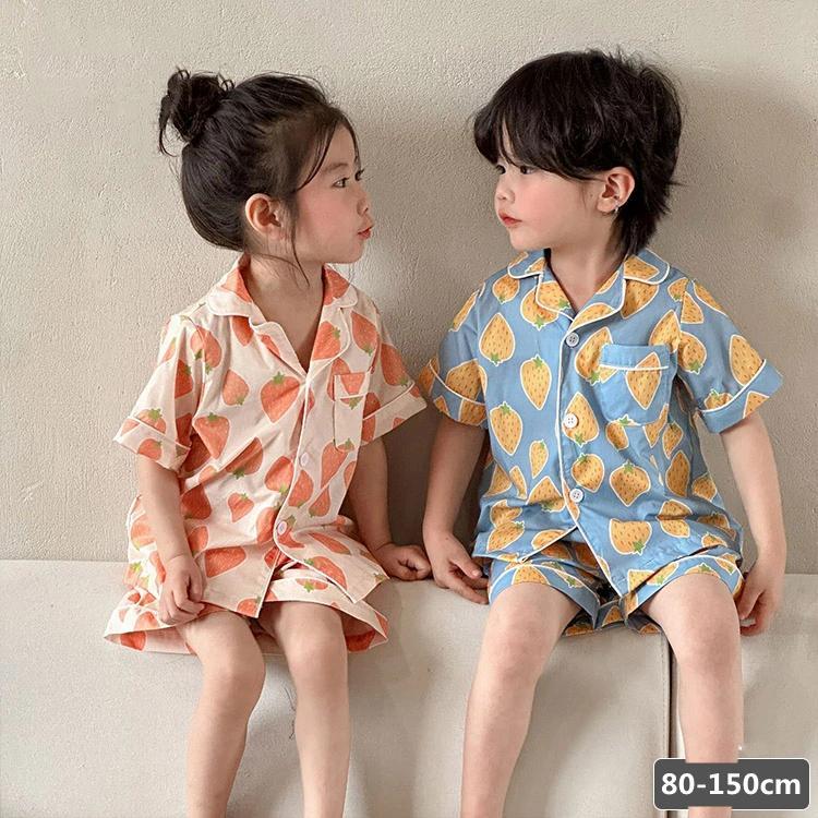 パジャマ キッズ 子供服 夏 ルームウェア セットアップ 上下セット ベビー 男の子 女の子 ジュニア 半袖 短パン 前開き 綿 保育園 部屋着 ゆったり 可愛い