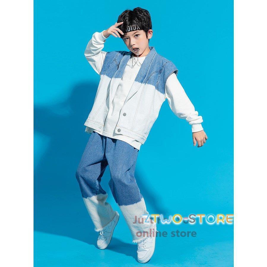 子供服 キッズダンス衣装 セットアップ 男の子 女の子 デニムベスト デニムパンツ 上下 ダンス衣装 キッズ ダンス 衣装 ガールズ K-POP おしゃれ