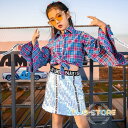 チア チアガール スパンコール チェック柄シャツ タイトスカート キッズ ダンス衣装 ヒップホップ キラキラ 女の子 HIPHOP ジャズダンス ステージ衣装
