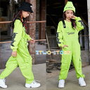 キッズ ダンス衣装 セットアップ 男の子 女の子 パーカー長袖トップス ズボンセット サロペットパンツ ジャッズ ヒップホップ 演出服 ダンスウェア ジュニア