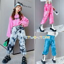 キッズ ダンス 衣装 セットアップ チェック柄パンツ タイダイ柄パンツ へそ出し ガールズ 女の子 タイダイ柄パンツ ヒップホップ 発表会 韓国 かっこいい