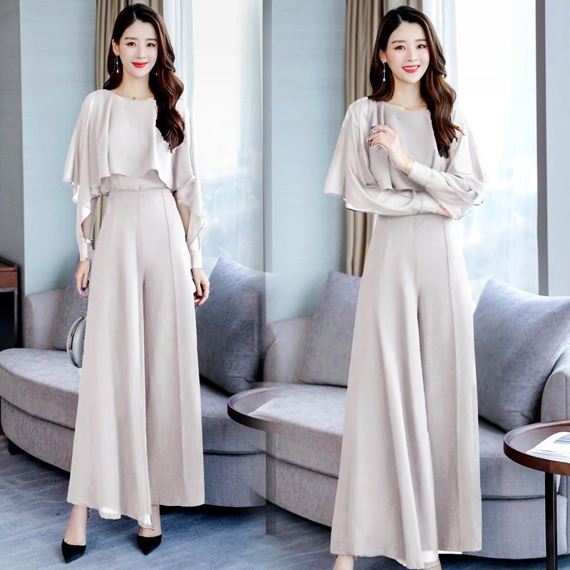 セットアップ ワイドパンツ レデイース 卒業式 入園式 シフォンブラウス 長袖 フレア ゆったり おしゃれ 着痩せ 通勤 OL 大人 母親 30代 40代 春コーデ tz134 [3]