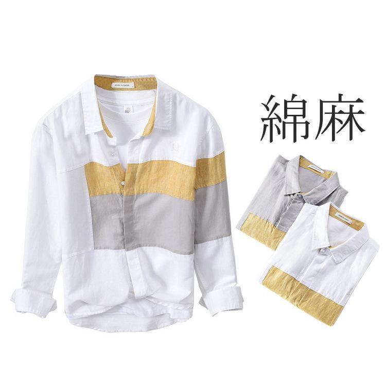 綿麻シャツ カジュアルシャツ リネンシャツ メンズ ファッション シャツ トップス 長袖