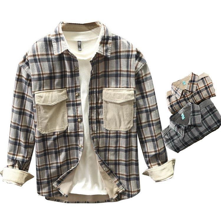 チェックシャツ メンズ コーデュロイシャツ 春服 カジュアルシャツ トップス シャツ 長袖 チェック柄