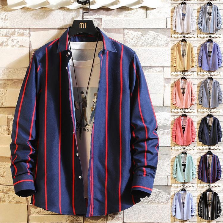 Rakuten - カジュアルシャツ ボタンダウンシャツ きれいめ シャツ ストライプシャツ 秋服 夏物 トップス 細身 長袖 メンズ