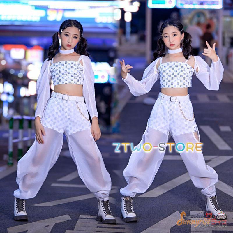 ダンス衣装 ヒップホップ ガールズ レース トップス パンツ セットアップ へそ出し 派手 K-POPステージ..