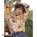 柄シャツ レディース シャツ ブラウス 長袖 トップス 花柄 シャツブラウス 総柄シャツ 襟付きシャツ カジュアル ゆったり レトロ 春 秋 羽織り(4)