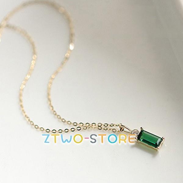 ネックレス レディース 一粒 小ぶり エメラルド 四角 スクエア シンプル 重ね付け 彼女 妻 嫁 母 女性 誕生日プレゼント 母の日ギフト