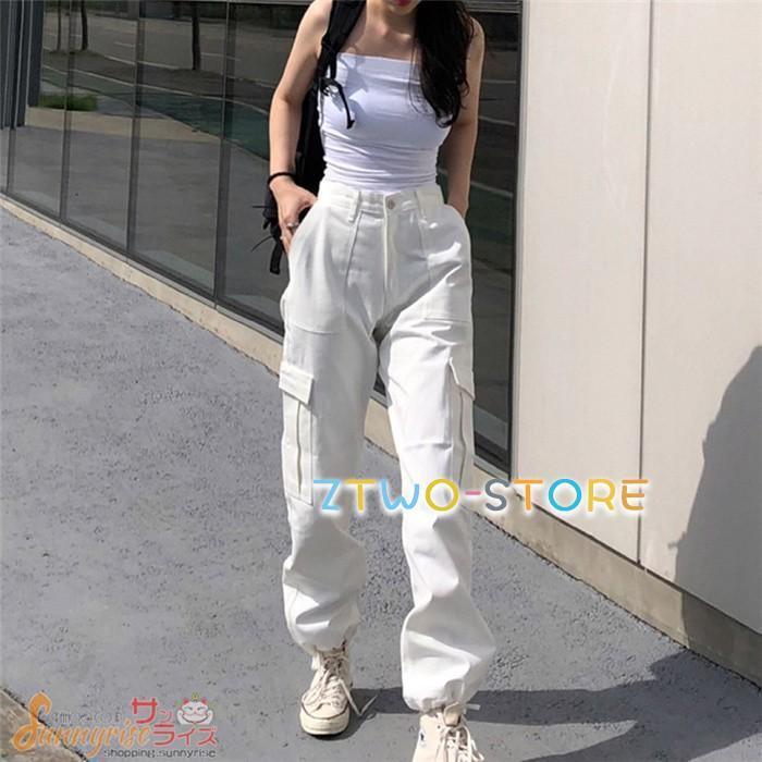 カーゴパンツ レディース ハイウエスト ヒップホップ ダンス衣装 ストレートパンツ 原宿風 HIPHOP 韓国ファッション カジュアル ストリート風