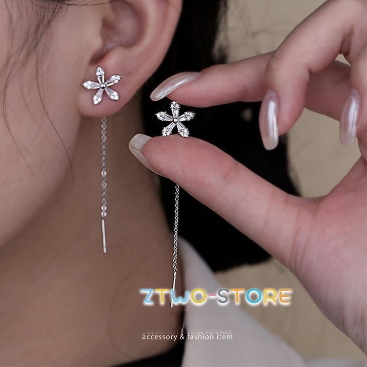 ピアス レディース お花 チェーン アメリカンピアス 揺れる フラワー シルバー ゴールド 18kgp 上品 おしゃれ 女性 ギフト