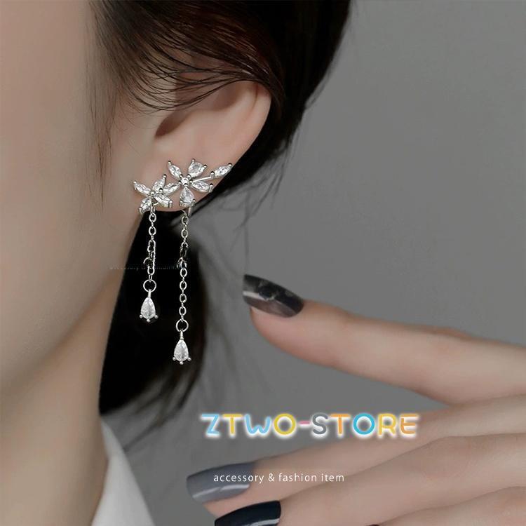 ピアス レディース 揺れる 2連 お花 フラワー CZダイヤ キラキラ シルバー 18kgp カジュアル おしゃれ 女性 お祝いギフト プレゼント