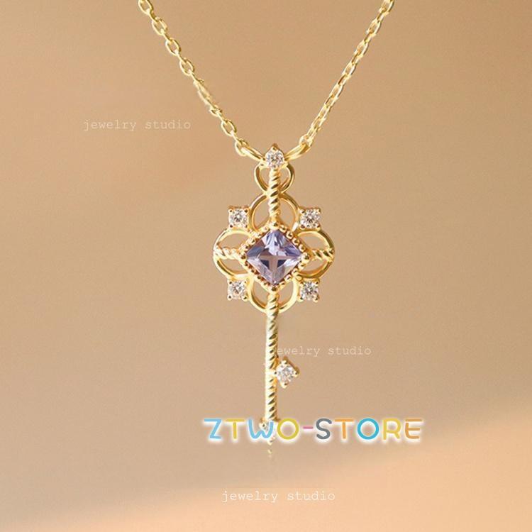 ネックレス レディース 魔法の杖 ステッキ 紫 可愛い 鍵 スクエア ゴールド 14kgp 重ね付け 彼女 妻 嫁 母 女性 誕生日お祝い 母の日ギフト