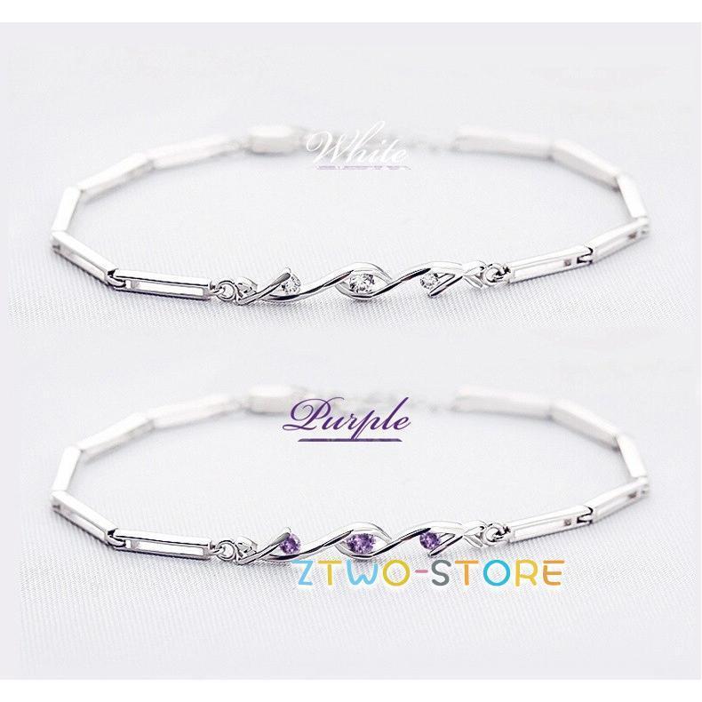 ブレスレット ダイヤ 3粒 2色 ホワイト パープル プラチナ仕上げ シルバー925 彼女 妻 女性 誕生日プレゼント 母の日ギフト