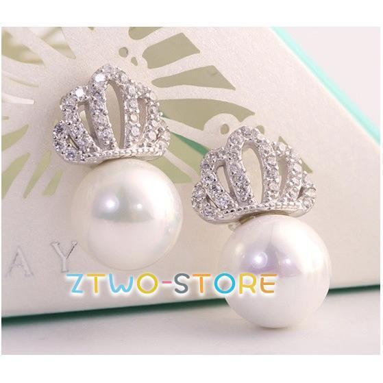 ピアス パール 真珠 お花 王冠 18Kコーティング CZダイヤ レディース ウェディング 二次会 披露宴 演奏会 彼女 妻 プレゼント 母の日ギフト