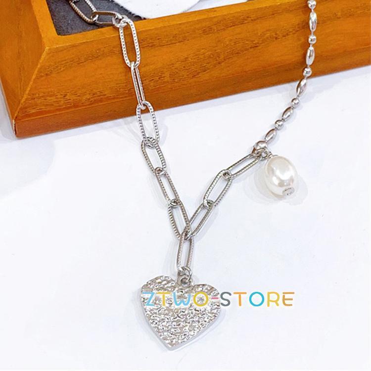 ネックレス レディース ハート パール プレート 長さ調整 18KGP シルバー 女性 彼女 嫁 娘 誕生日プレゼント ギフト お祝い