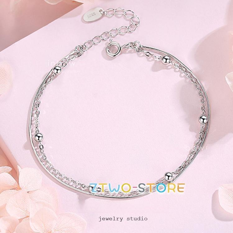 ブレスレット レディース 2連 ボールチェーン ホワイトデーのお返し 女性 プラチナ仕上げ ギフト 母の日ギフト