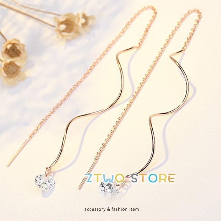 ピアス レディース チェーン キラキラ ウェーブ アメリカンピアス 揺れる ピンクゴールド 18kgp 上品 おしゃれ 女性 ギフト