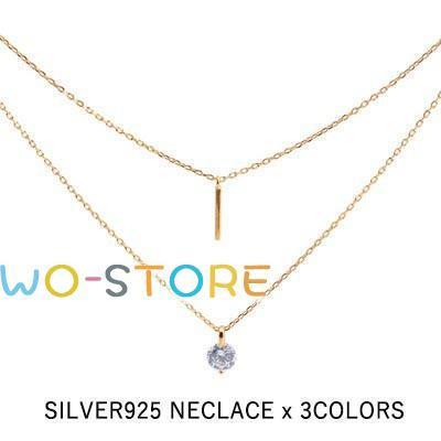 ネックレス レディース 一粒ダイヤ シンプルライン 2連 スティックバー プラチナ仕上げ シルバー925 プレゼント 母の日ギフト