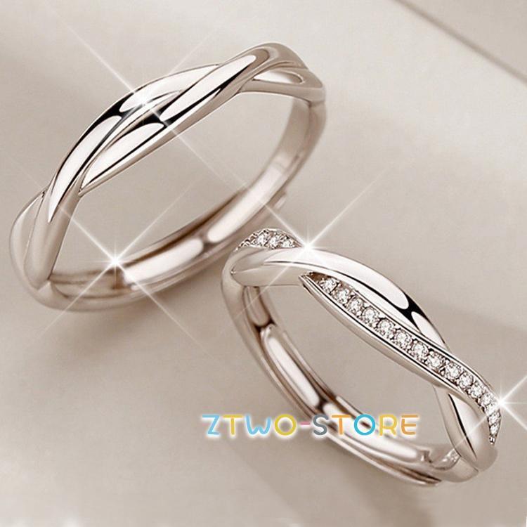 指輪 レディース ダイヤモンドcz ウエーブ ねじり サイズ調整可 ジュエリー メンズ指輪 結婚指輪 記念日 ギフト 誕生日プレゼント