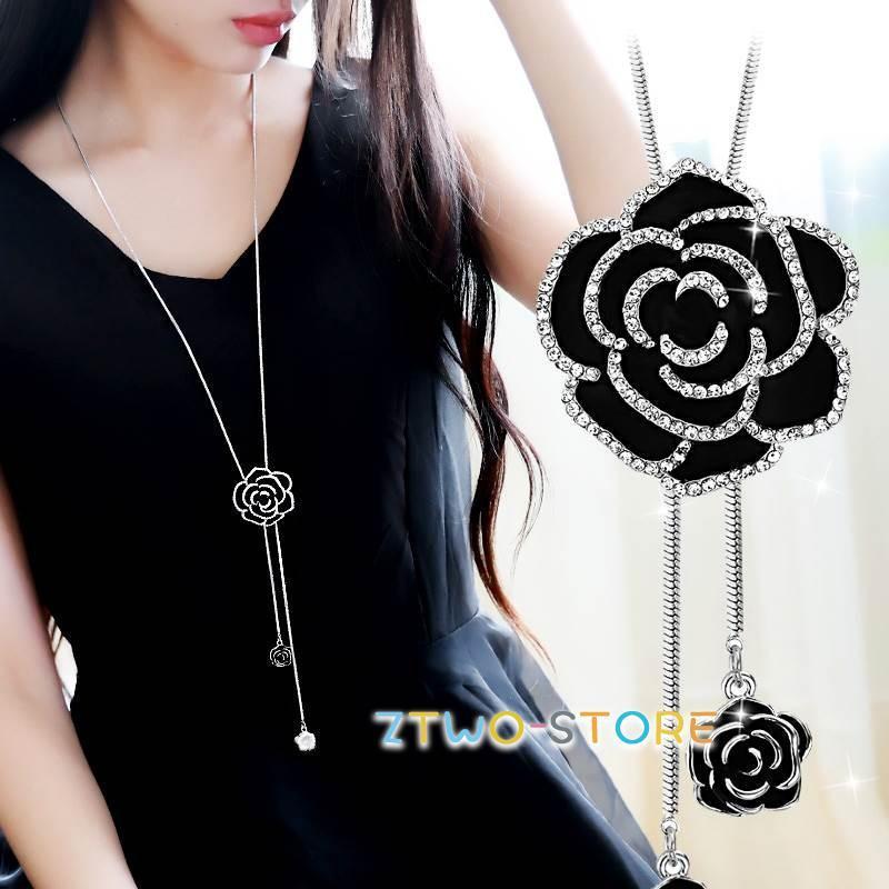 ロングネックレス ラリエット ローズ バラ お花モチーフ 水晶 チェーン レディース 女性 誕生日プレゼント ギフト 母の日ギフト