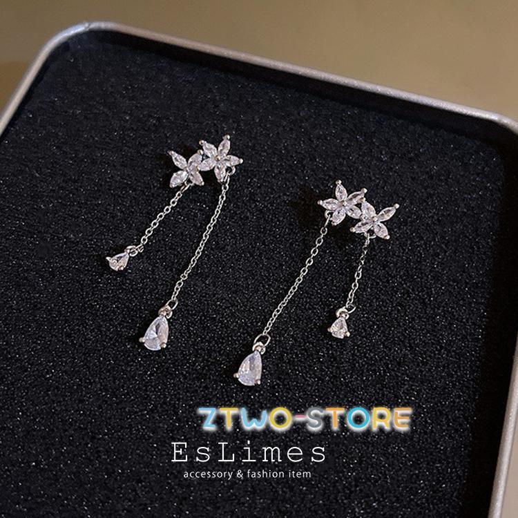 ピアス レディース お花 フラワー CZダイヤ キラキラ 2連 揺れる シルバー 18kgp カジュアル おしゃれ 女性 お祝いギフト プレゼント