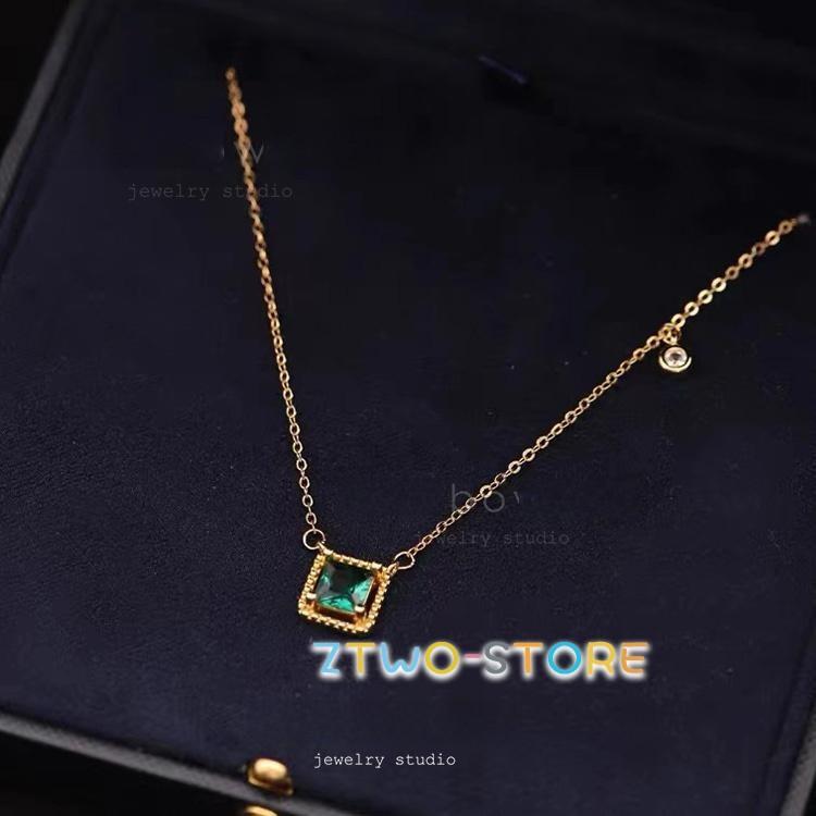 ネックレス レディース エメラルドカラー 一粒 小ぶり 四角 スクエア シンプル 重ね付け シルバー925 K14GP 女性 誕生日プレゼント 母の日ギフト