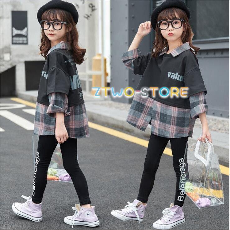上下セット 子供服 長袖 シャツ チェク柄 セットアップ キッズ カジュアル 女の子 パンツセット ウエストゴム スポーツウェア 春新作