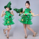 クリスマス ダンス衣装 女の子 キッズ 演出服 キッズ 子供服 クリスマスツリー サンタ衣装 ワンピース パーティー コスプレ 団体服 発表会 ワンピース+ハッ...