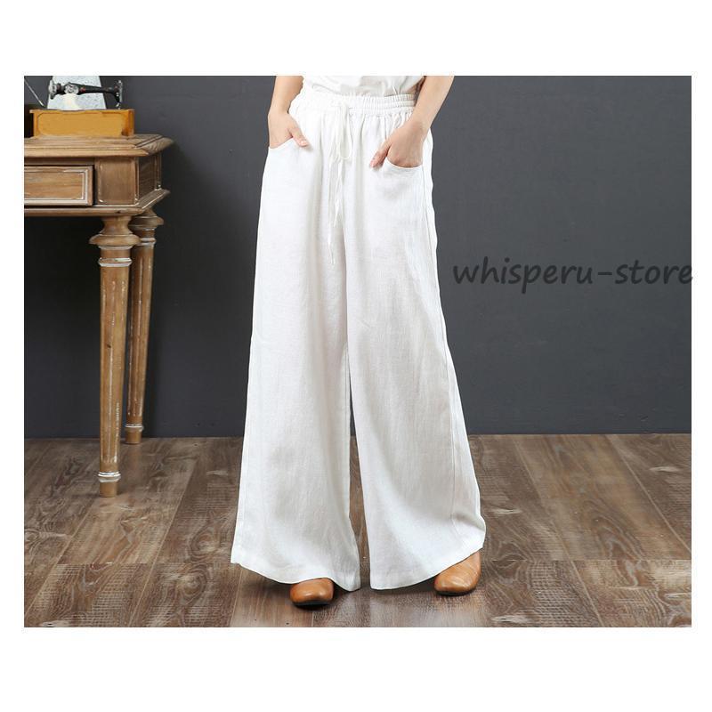 リネンパンツ ワイドパンツ 麻 春夏 レディース ステテコ 薄手 ゆったり クロップドパンツ キュロットパンツ 綿麻 亜麻 リネン 美脚 カジュアル 体型カバー