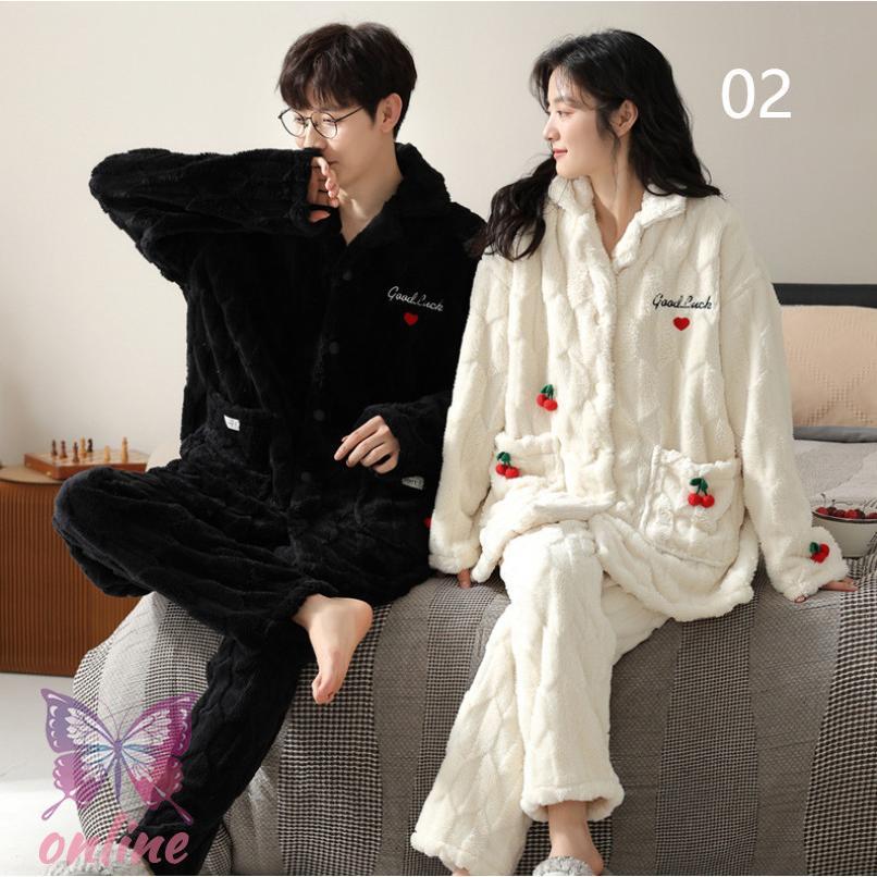 ペア パジャマ レディース メンズ 長袖 冬用 フランネル ルームウェア もこもこ ペアルック 上下セット 厚手 暖かい 大きいサイズ ナイトガウン 部屋着 単品売り