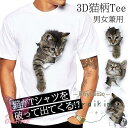 可愛い 3D 猫 Tシャツ 半袖 男女兼用 メンズ 薄手 ねこ 白 レディース 面白 おもしろ かわいい トリックアート 個性的 おしゃれ カジュアル 20代30代40代50代