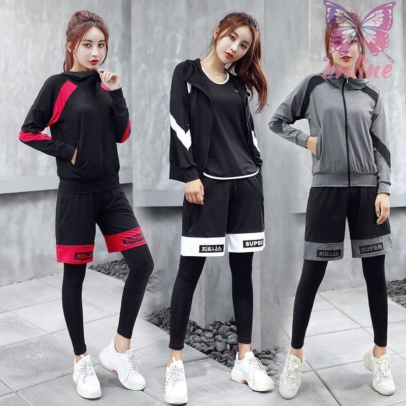 スポーツウェア レディース ヨガウェア 4点セット 上下セット 5点セットウェア トレーニング ジム フィットネス M~XXXL ジャージ 伸縮性 通気 吸汗速...