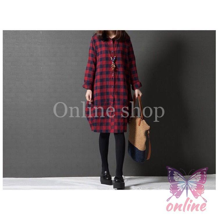 シャツ レディース ロングシャツ トップス チェック 前開き ポケット付き 膝丈 カジュアル コットン ゆるっと 体型カバー 秋 冬 50代 40代 30代