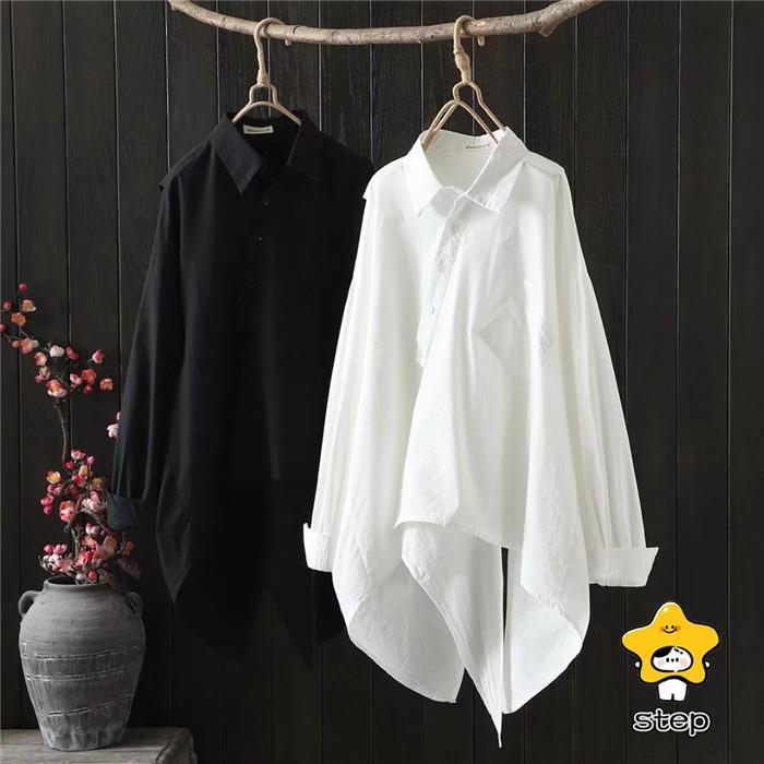 アシンメトリー シャツ シャツ ブラウス レディース シャツワンピース シャツ チュニック トップス ロングシャツ 不規則 長袖 カーディガン 体型カバー 着痩せ