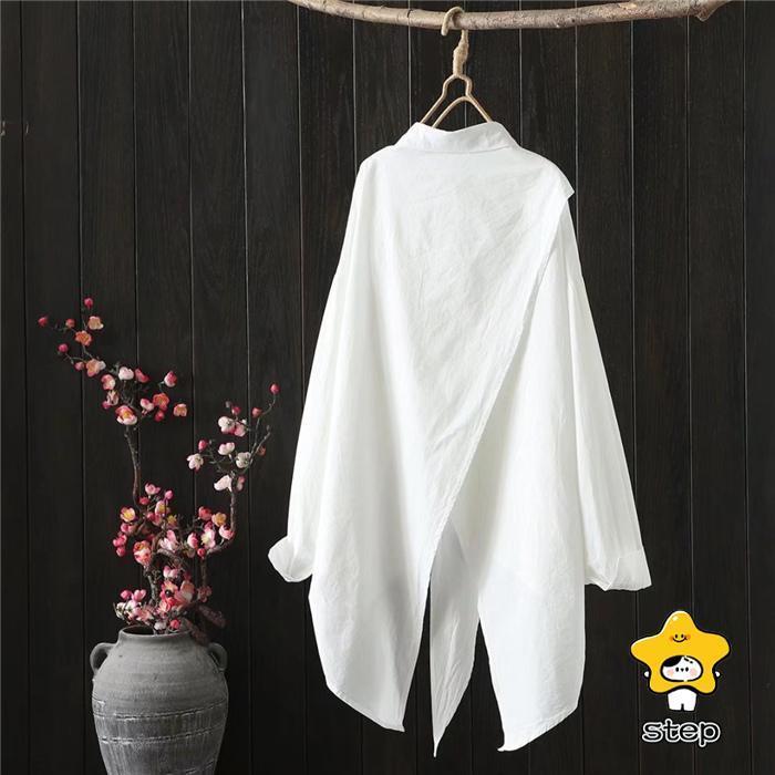 アシンメトリー シャツ シャツ ブラウス レディース シャツワンピース シャツ チュニック トップス ロングシャツ 不規則 長袖 カーディガン 体型カバー 着痩せ