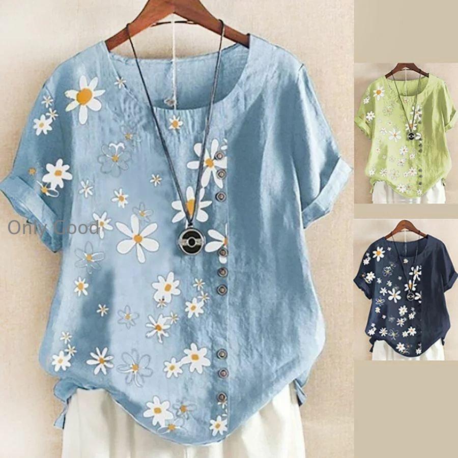 レディース ブラウス Tシャツ チュニック 春夏 半袖 花柄 プリント 可愛い ボートカラー 丸首 涼しい 清楚 綿 コットン 着心地 ゆったり 大きいサイズ