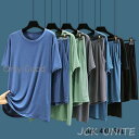 パジャマ メンズ モダール 春夏 2点セット セットアップ ルームウェア Tシャツ 半ズボン 無地 半袖 男性用 大きいサイズ ナイトガウン 部屋着 寝巻き(4)